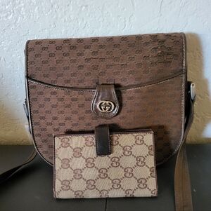 Gucci Brown Monogram Messenger Bag And Wallet